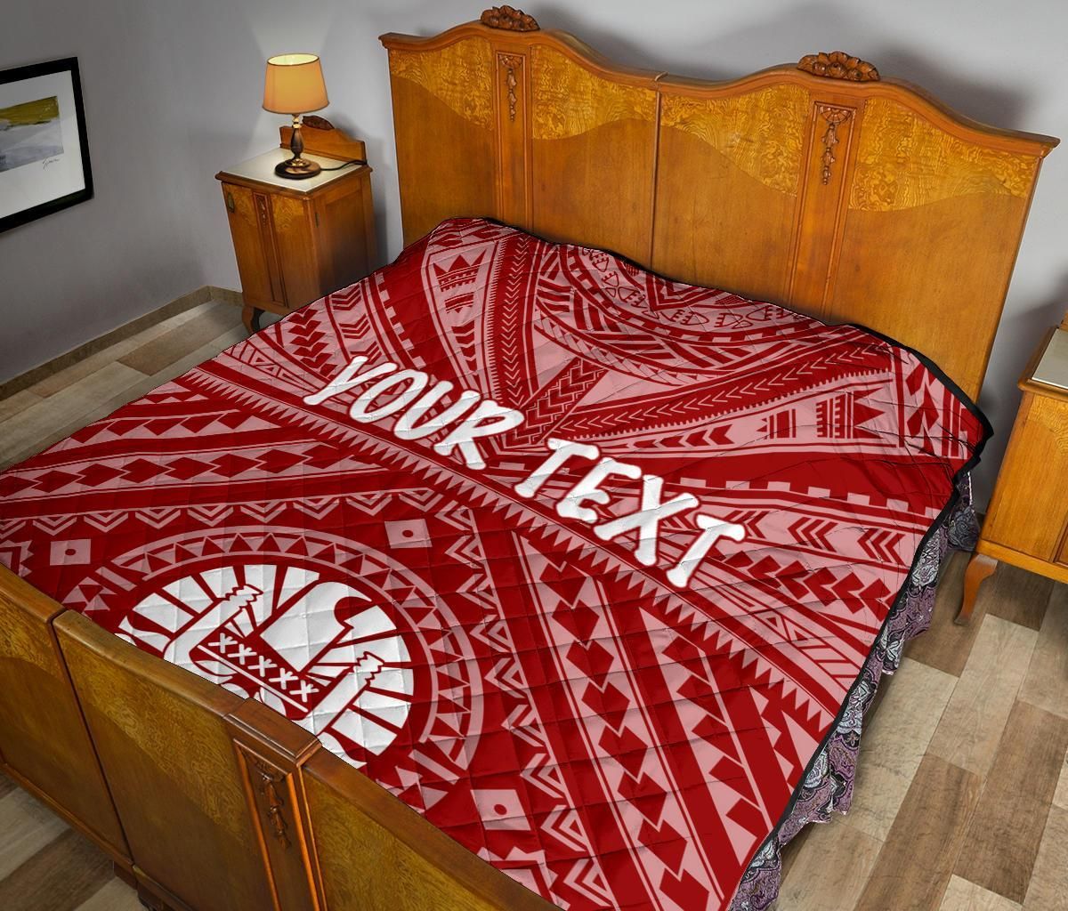 Tahiti Personalised Premium Quilt - Tahiti Seal In Polynesian Tattoo Style (Red)