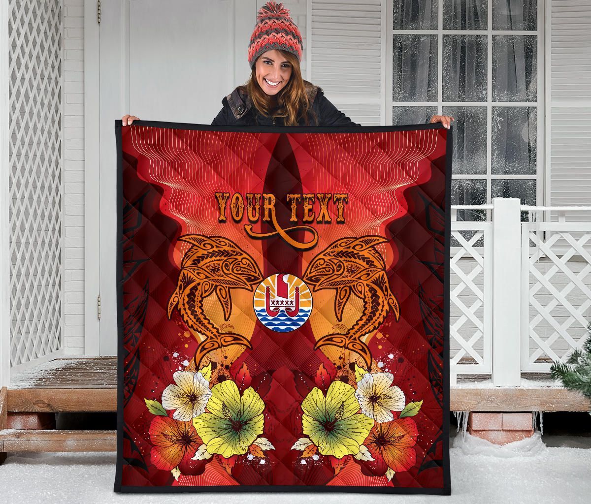 Tahiti Personalised Premium Quilt - Tribal Tuna Fish