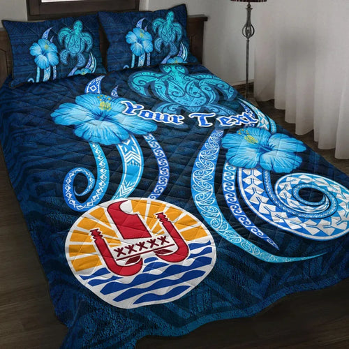 Tahiti Personalised Quilt Bed Set - Turtle and Tribal Tattoo Of Polynesian
