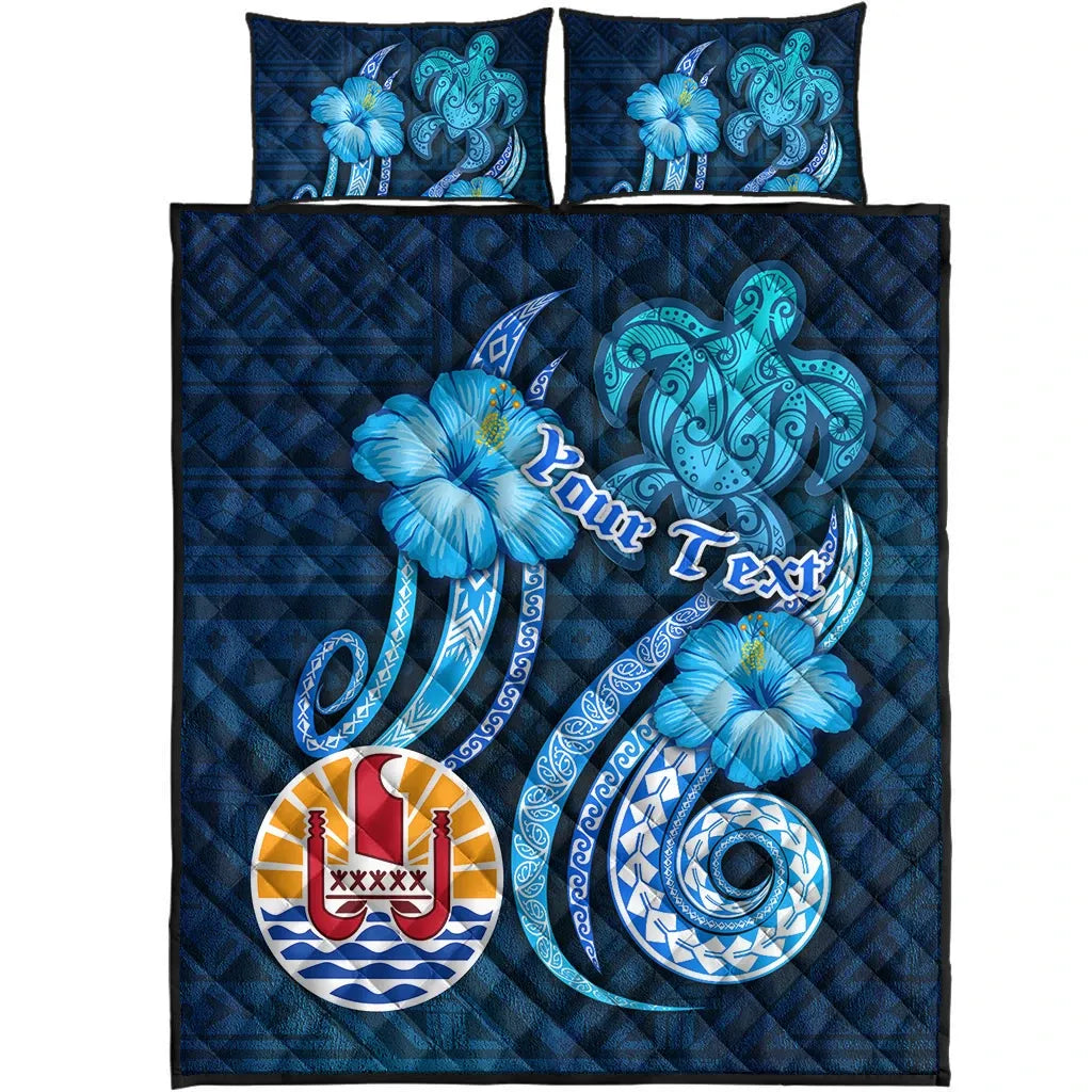 Tahiti Personalised Quilt Bed Set - Turtle and Tribal Tattoo Of Polynesian