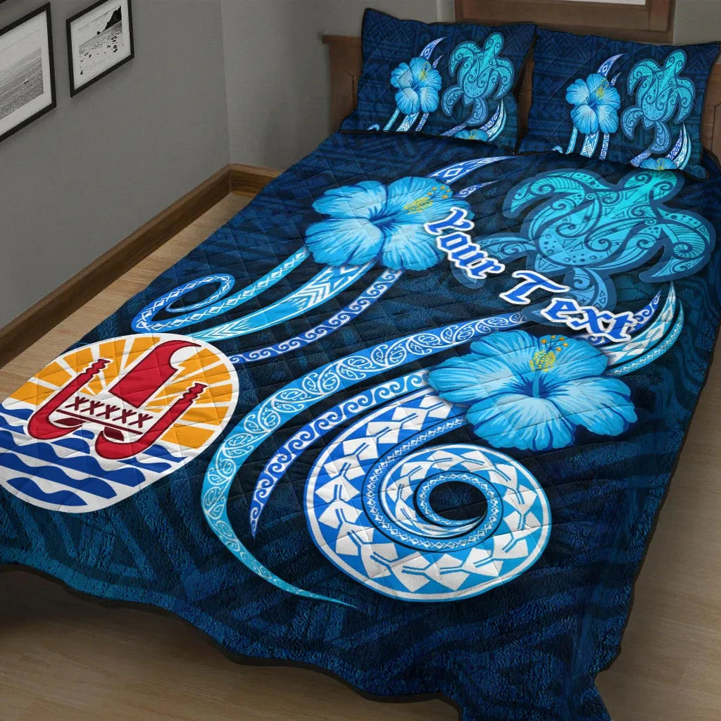 Tahiti Personalised Quilt Bed Set - Turtle and Tribal Tattoo Of Polynesian