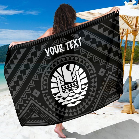 Tahiti Personalised Sarong - Tahiti Seal In Polynesian Tattoo Style (Black)