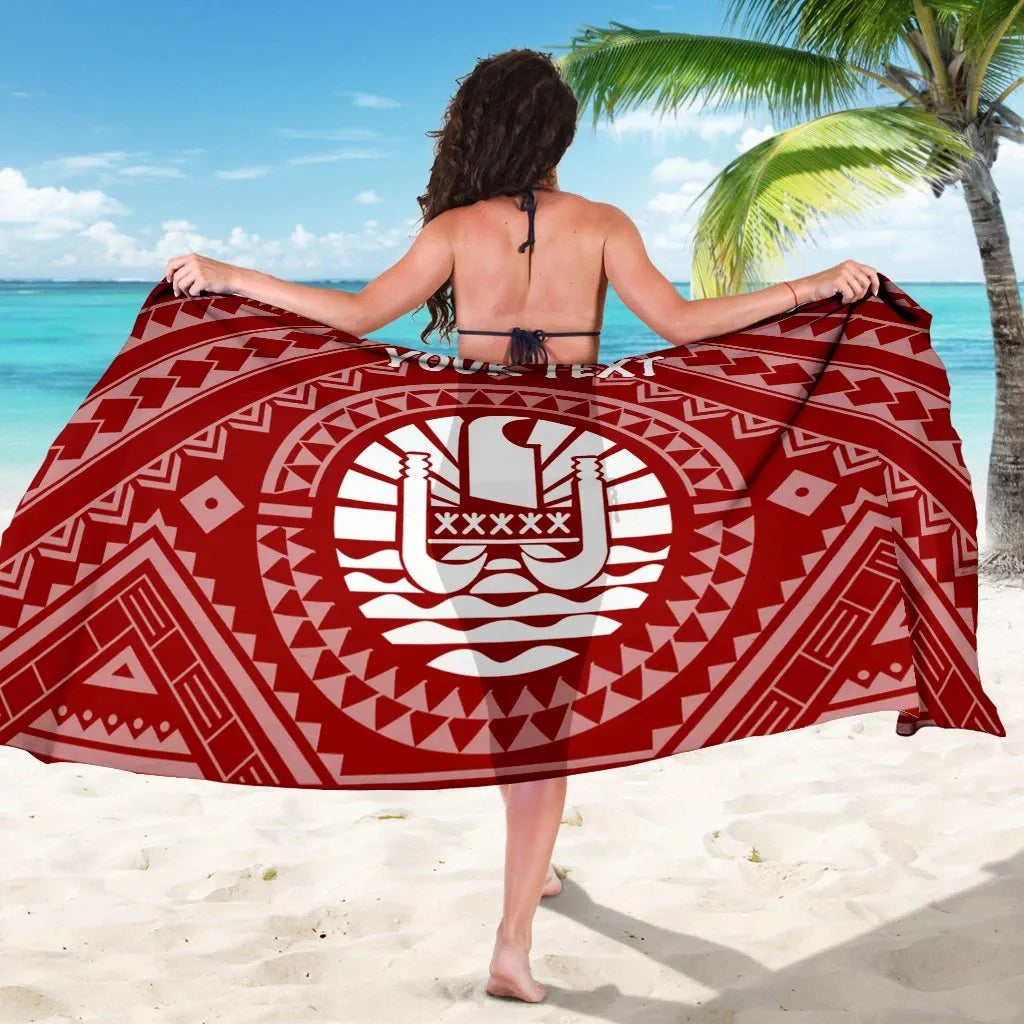 Tahiti Personalised Sarong - Tahiti Seal In Polynesian Tattoo Style (Red)