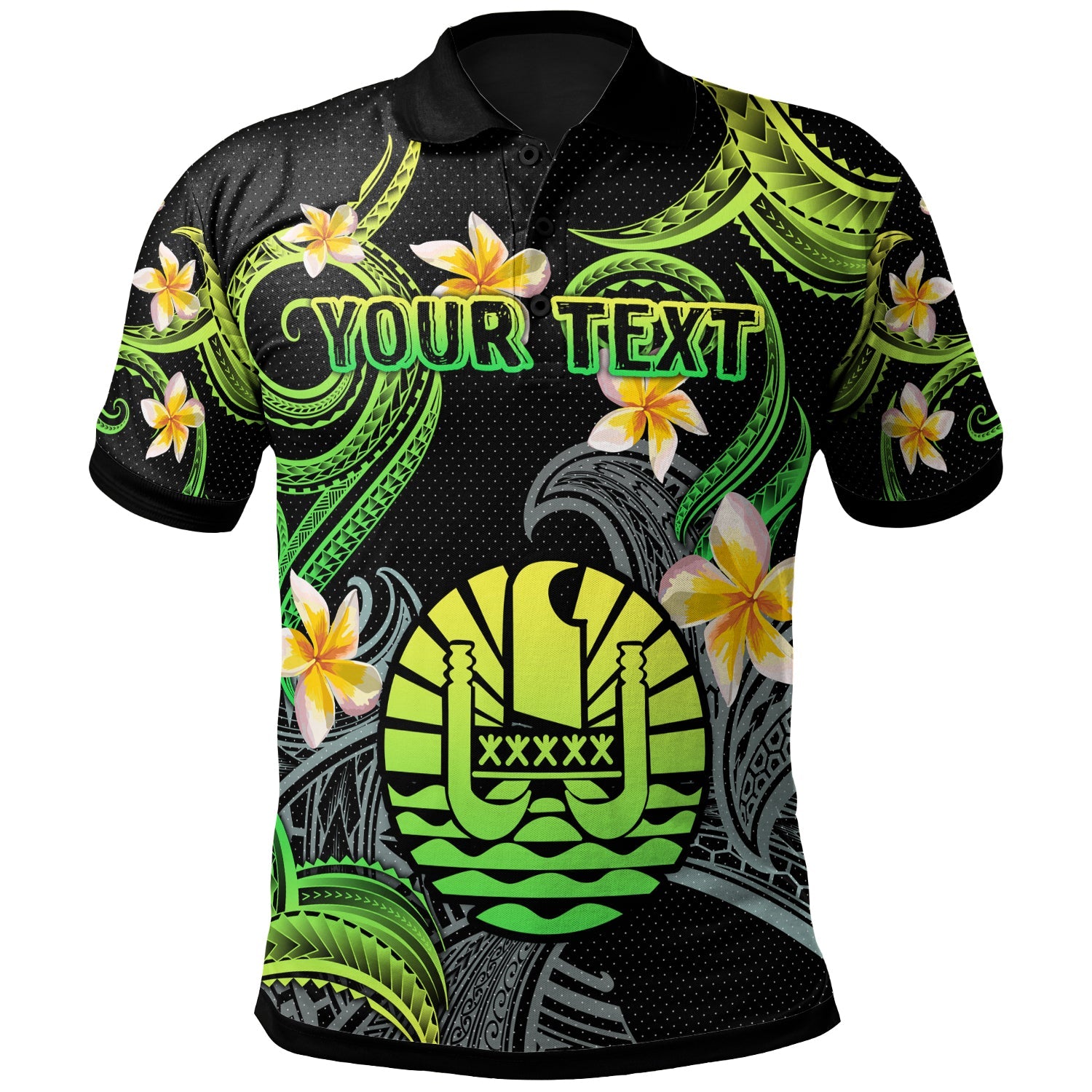 Tahiti Polo Shirt - Custom Personalised Polynesian Waves with Plumeria Flowers (Green)