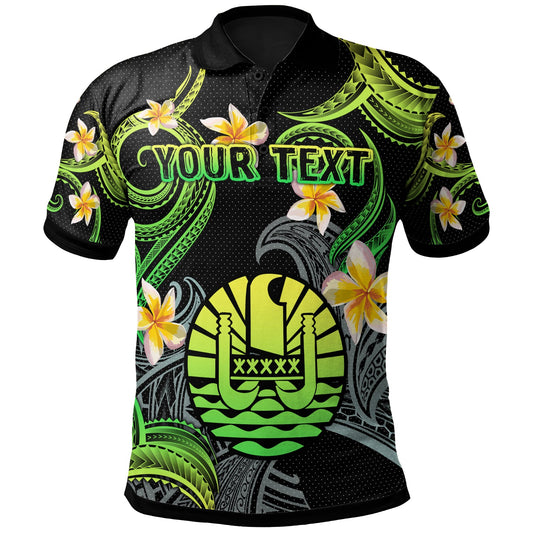 Tahiti Polo Shirt - Custom Personalised Polynesian Waves with Plumeria Flowers (Green)