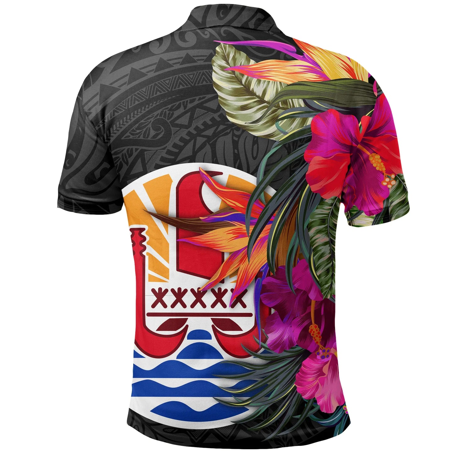 Tahiti Polo Shirt - Hibiscus Polynesian Pattern