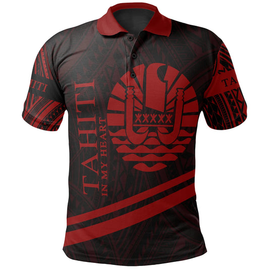 Tahiti Polo Shirt - In My Heart Style Red Polynesian Patterns