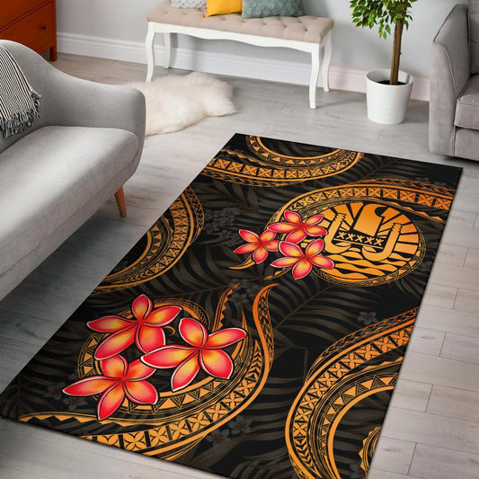 Tahiti Polynesian Area Rug - Gold Plumeria