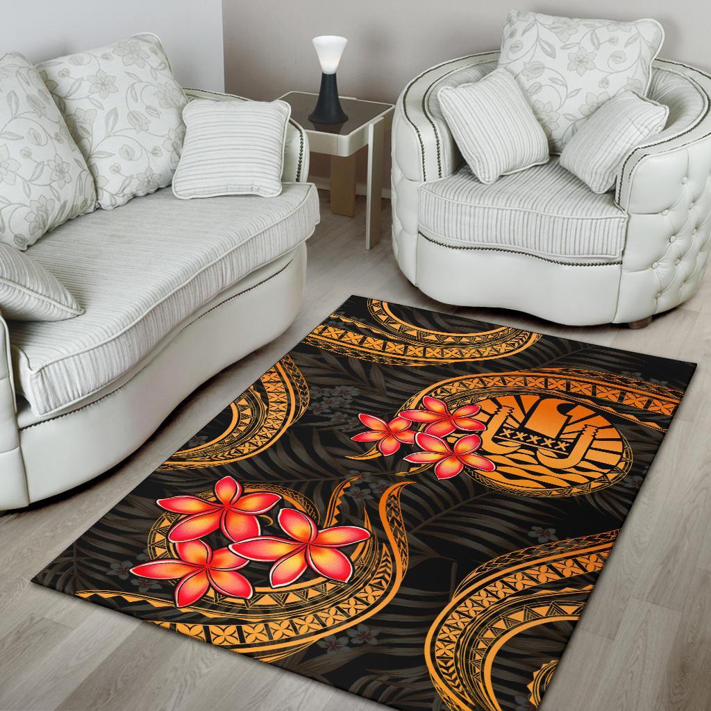 Tahiti Polynesian Area Rug - Gold Plumeria