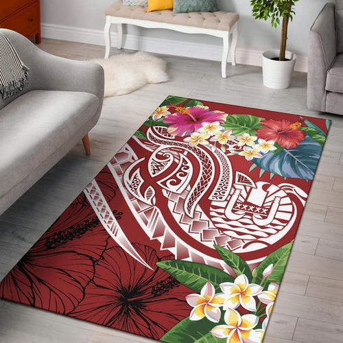 Tahiti Polynesian Area Rug - Summer Plumeria (Red)