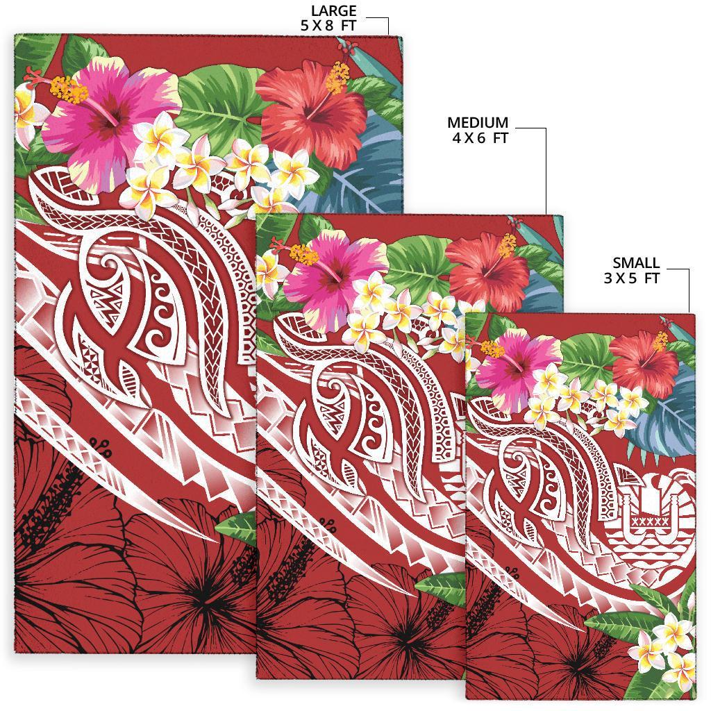 Tahiti Polynesian Area Rug - Summer Plumeria (Red)