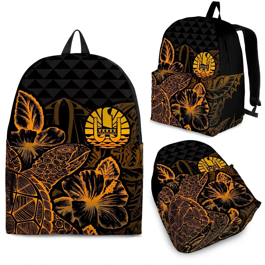 Tahiti Polynesian Backpack Turtle Hibiscus Gold