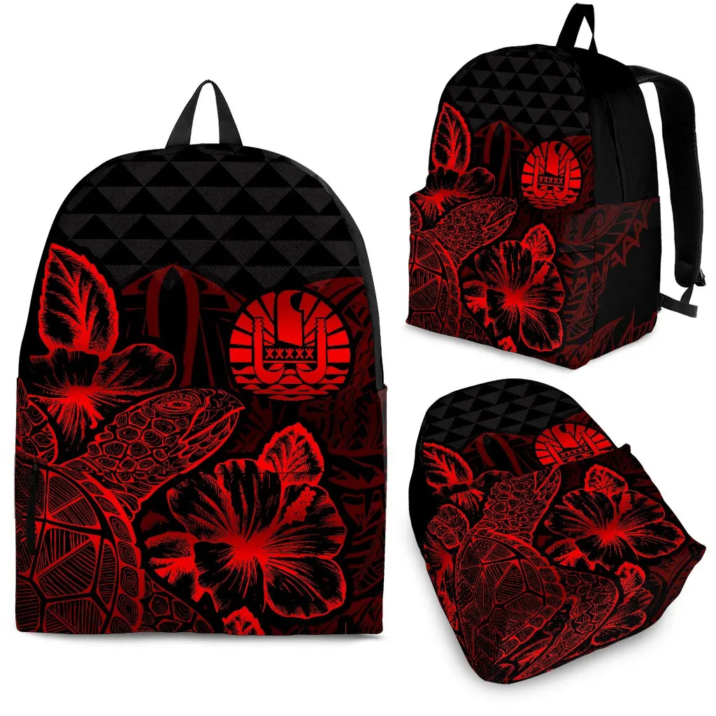 Tahiti Polynesian Backpack Turtle Hibiscus Red