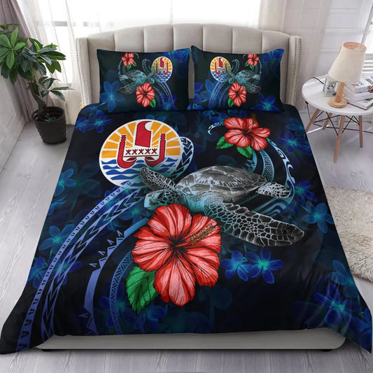 Tahiti Polynesian Bedding Set - Blue Turtle Hibiscus