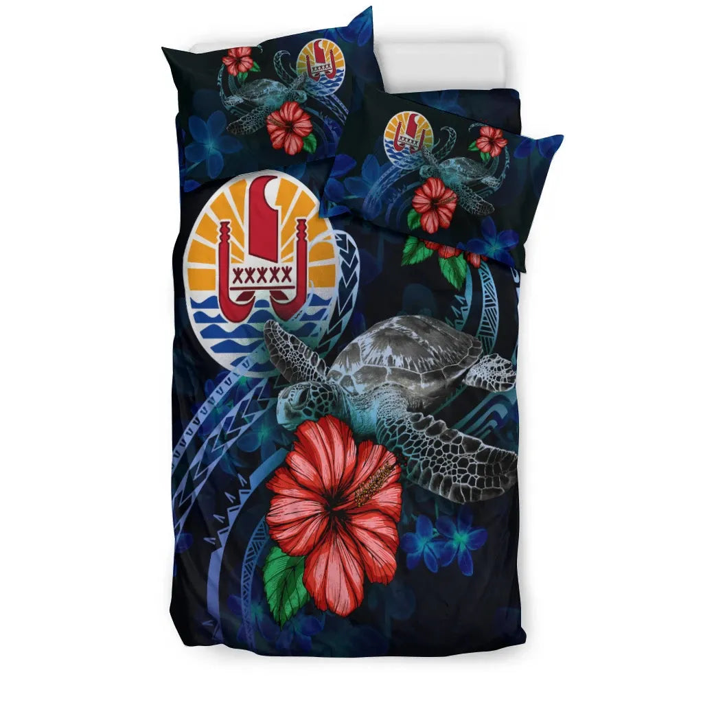 Tahiti Polynesian Bedding Set - Blue Turtle Hibiscus