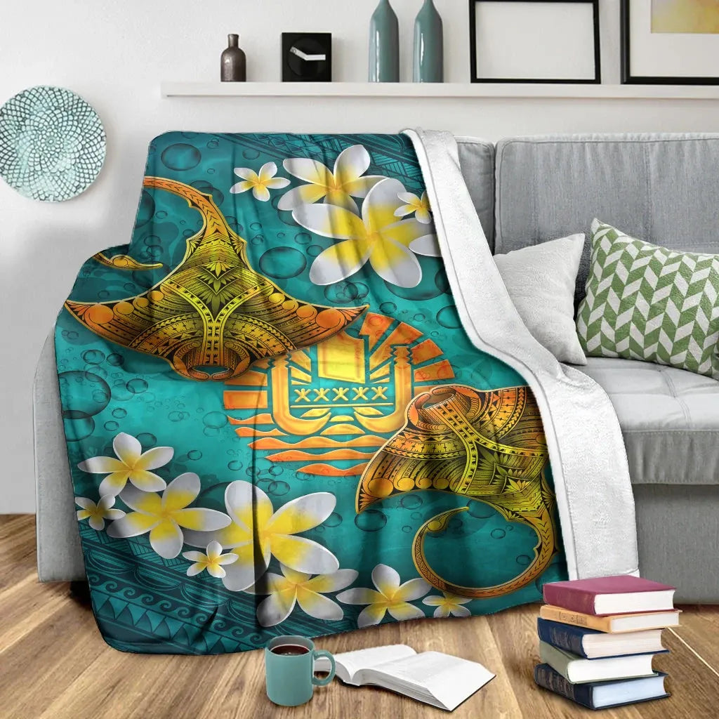 Tahiti Polynesian Blanket - Manta Ray Ocean