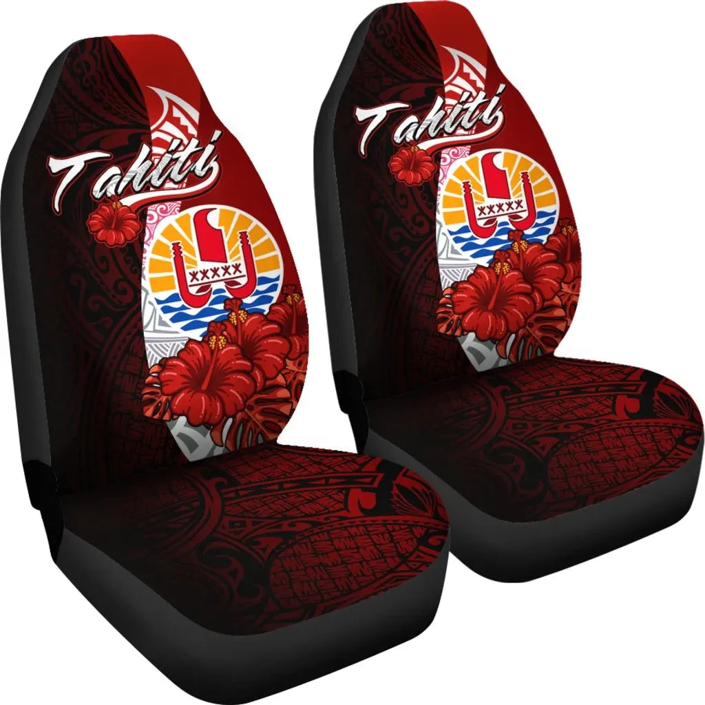 Tahiti Polynesian Car Seat Covers - Coat Of Arm With Hibiscus