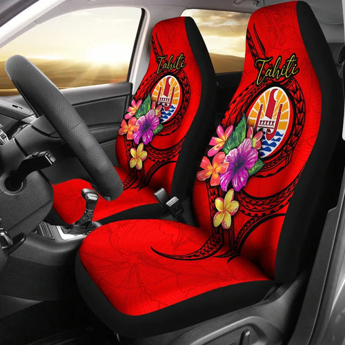 Tahiti Polynesian Car Seat Covers - Floral With Seal Red