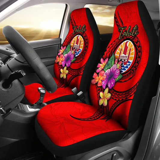 Tahiti Polynesian Car Seat Covers - Floral With Seal Red