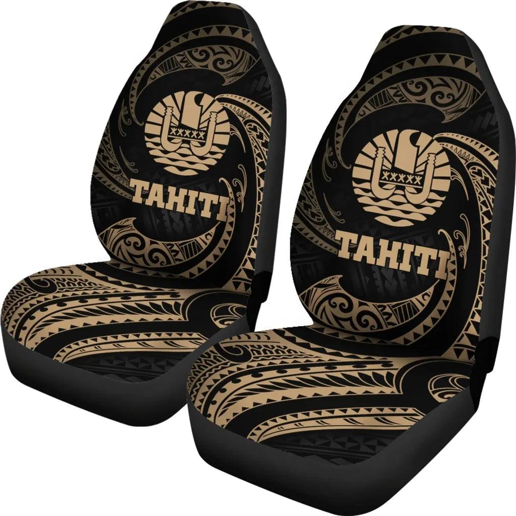 Tahiti Polynesian Car Seat Covers - Gold Tribal Wave