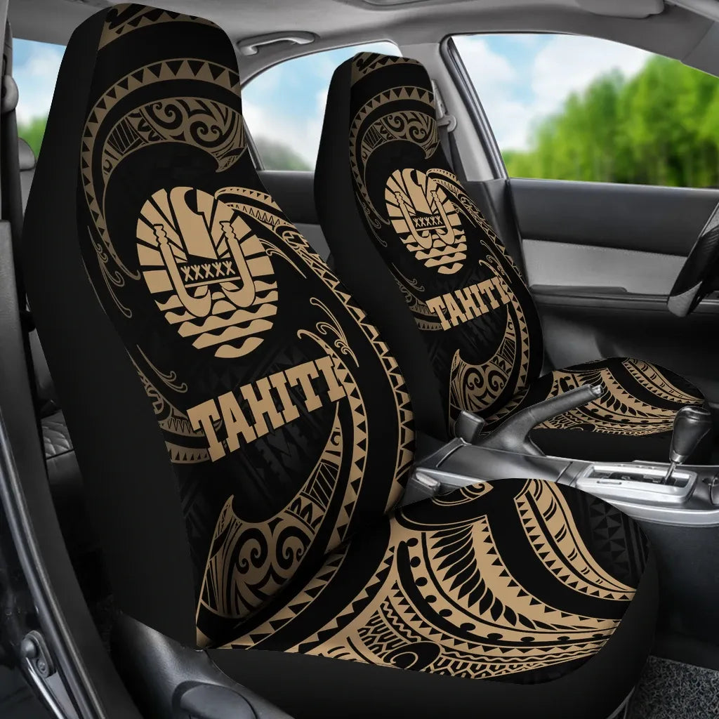 Tahiti Polynesian Car Seat Covers - Gold Tribal Wave