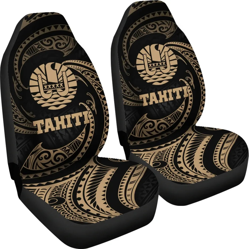 Tahiti Polynesian Car Seat Covers - Gold Tribal Wave