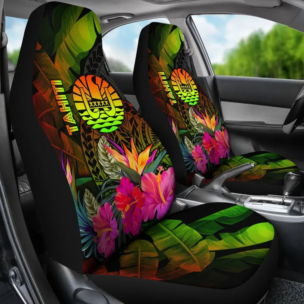 Tahiti Polynesian Car Seat Covers -  Hibiscus and Banana Leaves