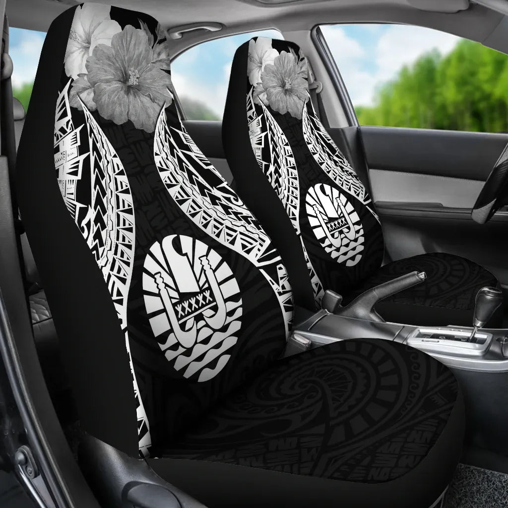Tahiti Polynesian Car Seat Covers Pride Seal And Hibiscus Black
