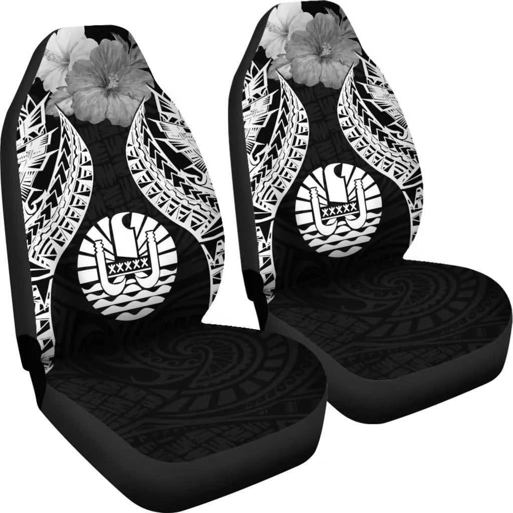 Tahiti Polynesian Car Seat Covers Pride Seal And Hibiscus Black
