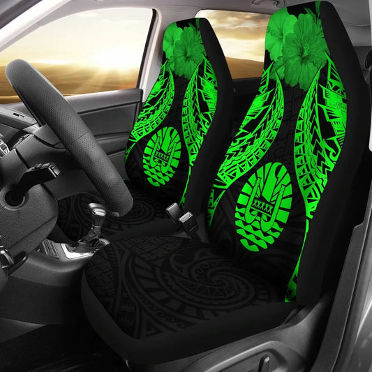 Tahiti Polynesian Car Seat Covers Pride Seal And Hibiscus Green