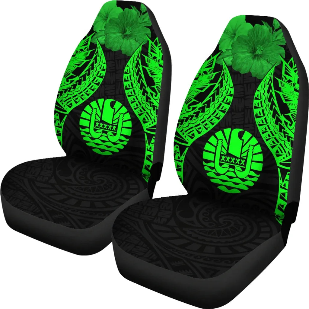 Tahiti Polynesian Car Seat Covers Pride Seal And Hibiscus Green