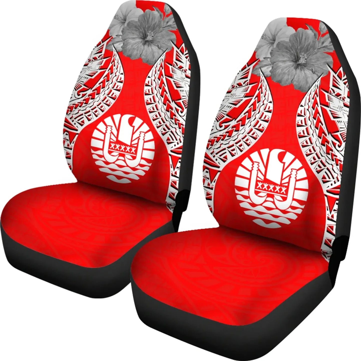 Tahiti Polynesian Car Seat Covers Pride Seal And Hibiscus Red White