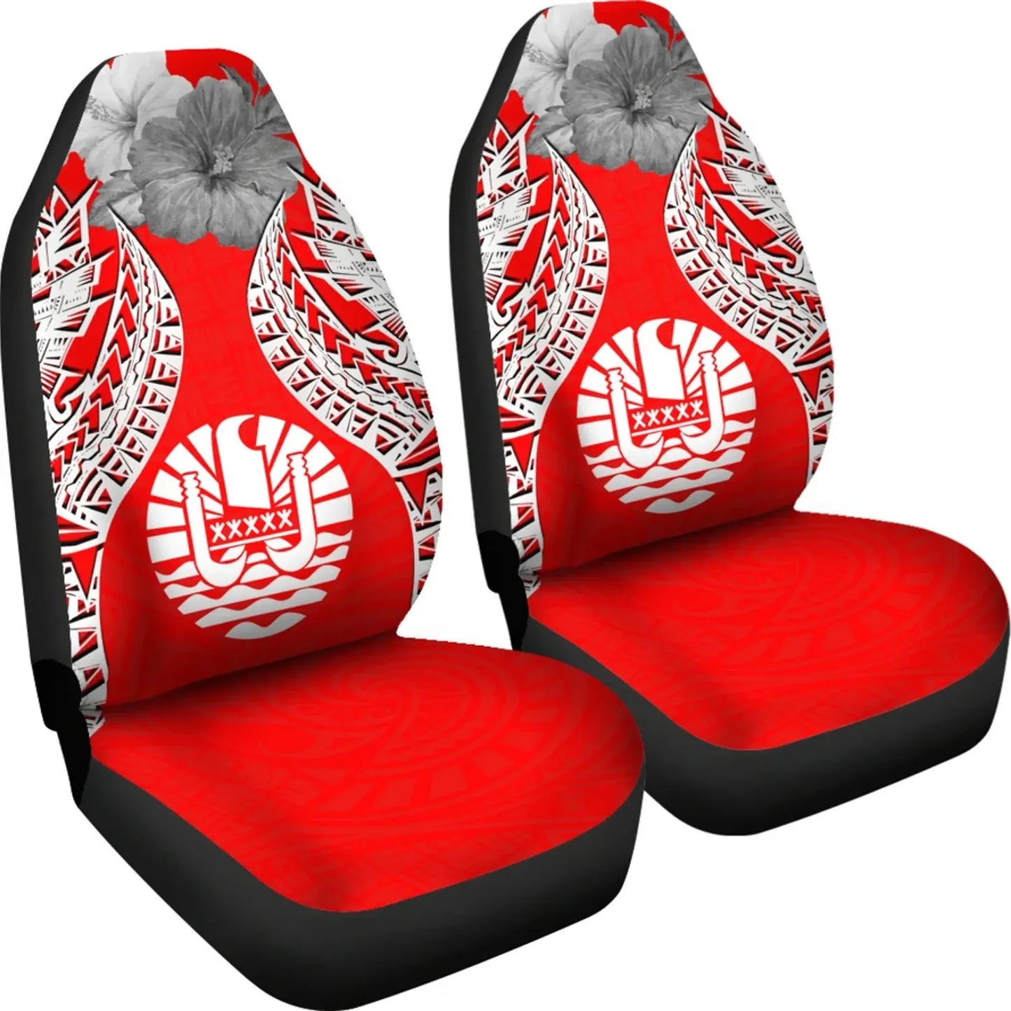Tahiti Polynesian Car Seat Covers Pride Seal And Hibiscus Red White