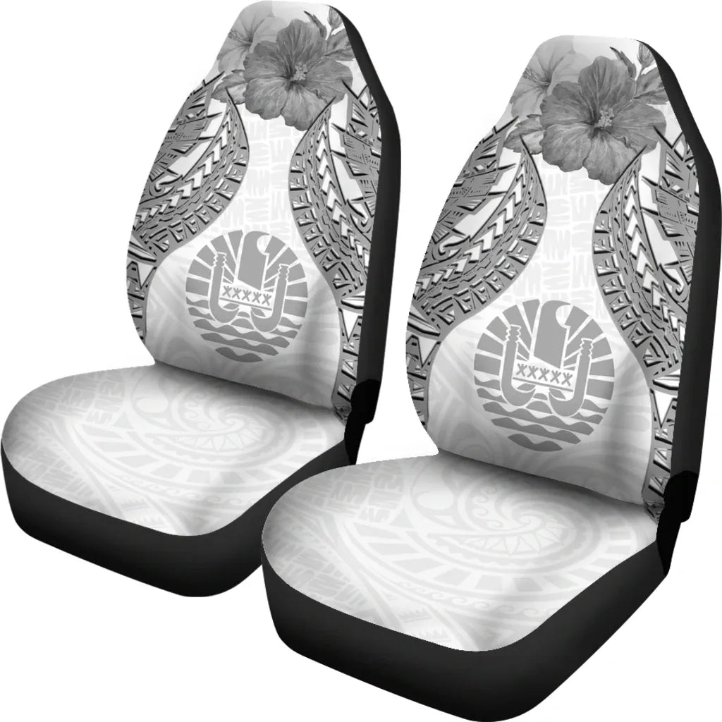 Tahiti Polynesian Car Seat Covers Pride Seal And Hibiscus White