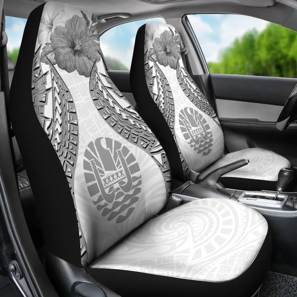 Tahiti Polynesian Car Seat Covers Pride Seal And Hibiscus White