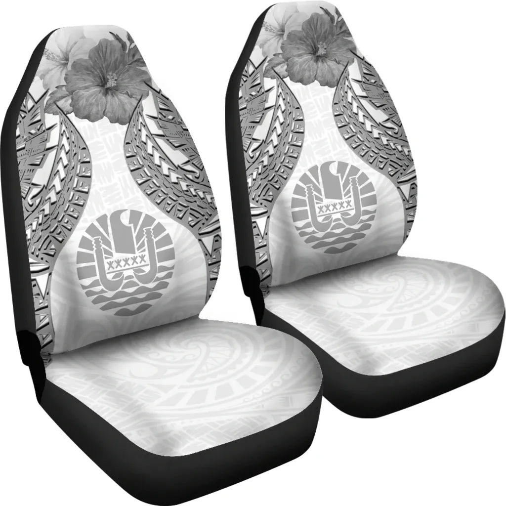 Tahiti Polynesian Car Seat Covers Pride Seal And Hibiscus White
