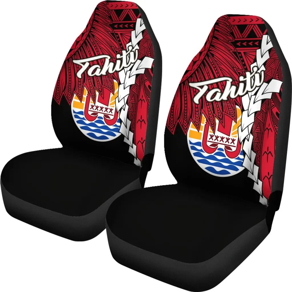 Tahiti Polynesian Car Seat Covers - Tribal Wave Tattoo Flag Style