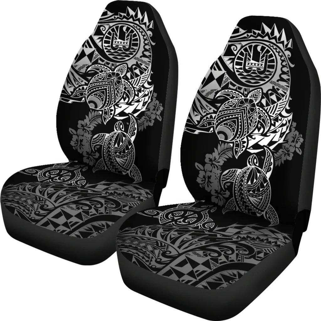 Tahiti Polynesian Car Seat Covers - White Turtle Hibiscus Flowing