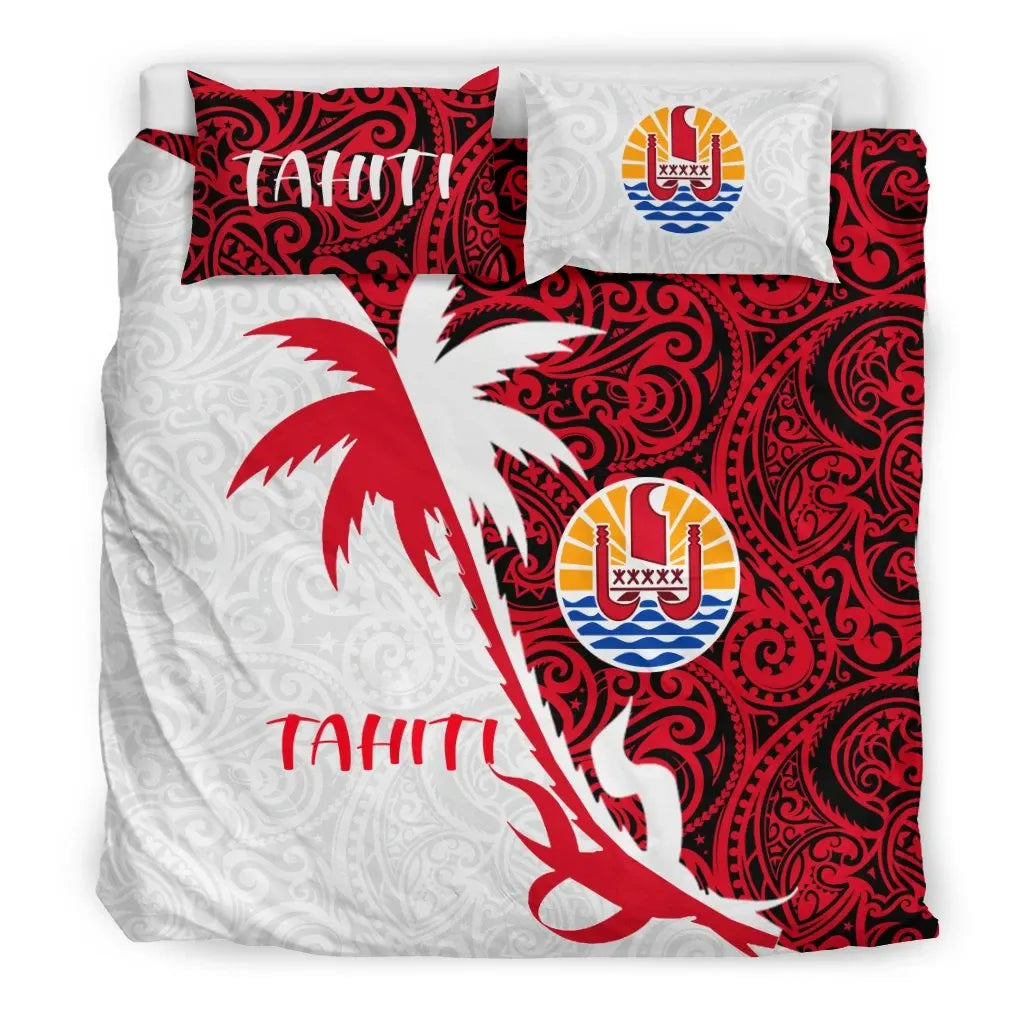 Tahiti Duvet Cover Set - Tahiti Coat Of Arms & Coconut Tree