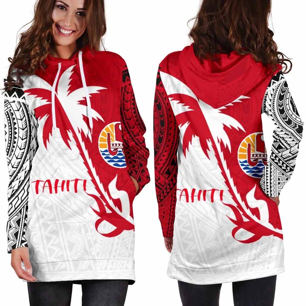 Tahiti Polynesian Hoodie Dress - Tahiti Flag Coconut Tree