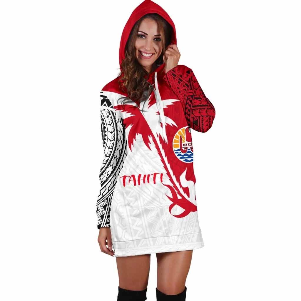 Tahiti Polynesian Hoodie Dress - Tahiti Flag Coconut Tree