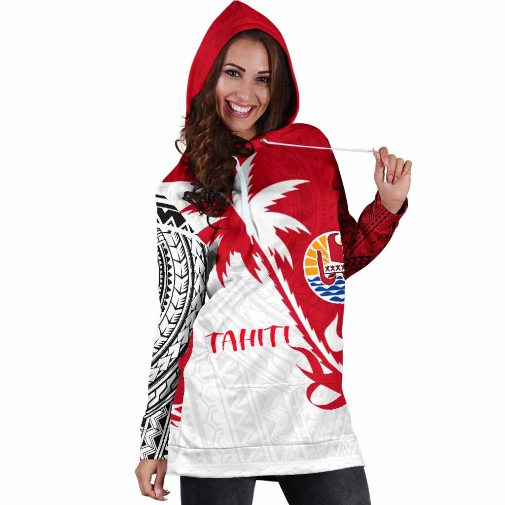 Tahiti Polynesian Hoodie Dress - Tahiti Flag Coconut Tree