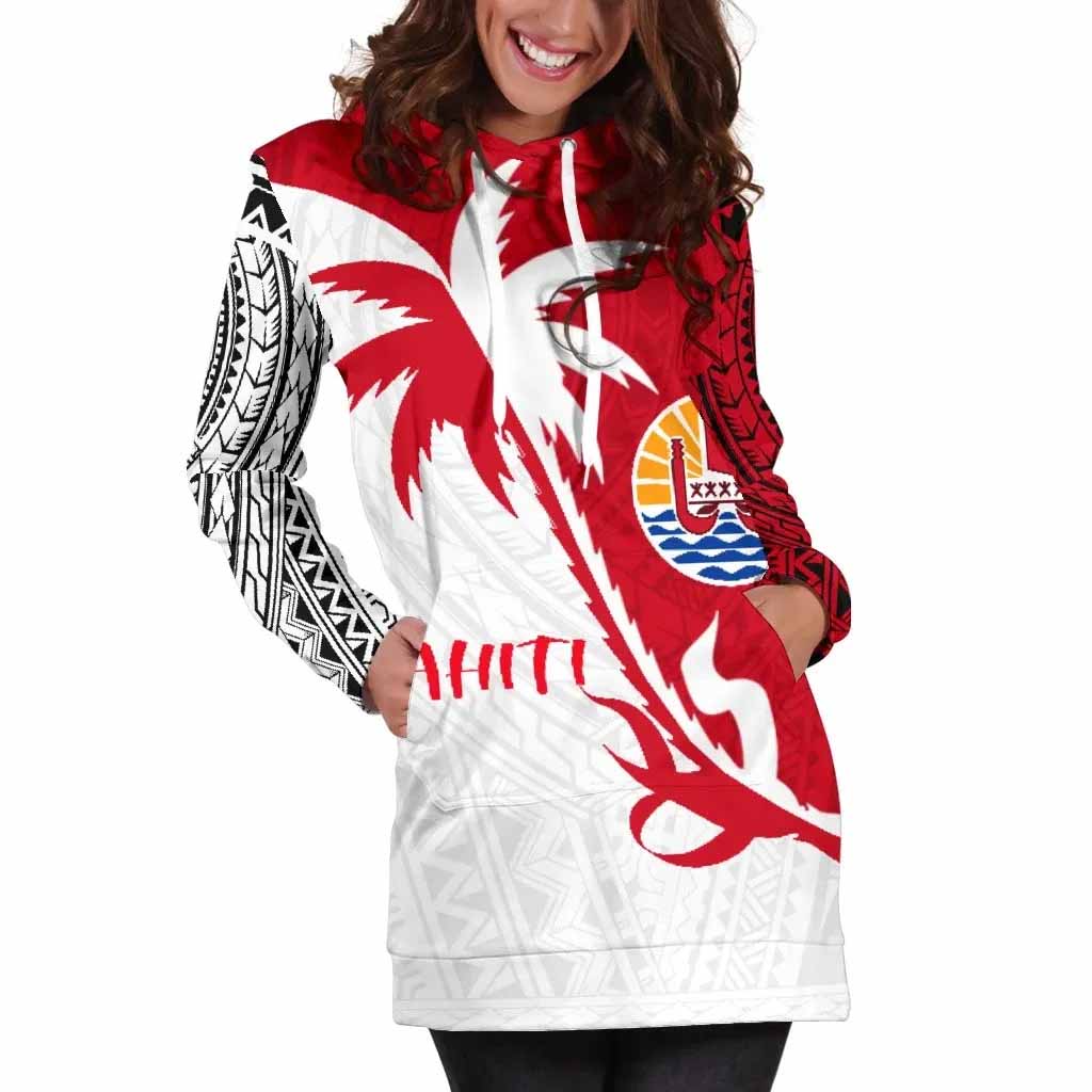 Tahiti Polynesian Hoodie Dress - Tahiti Flag Coconut Tree