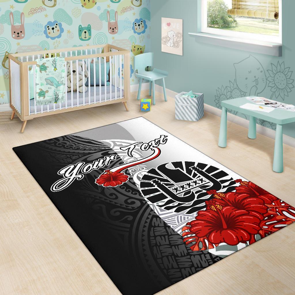 Tahiti Polynesian Custom Personalised Are Rug - Coat Of Arm With Hibiscus White