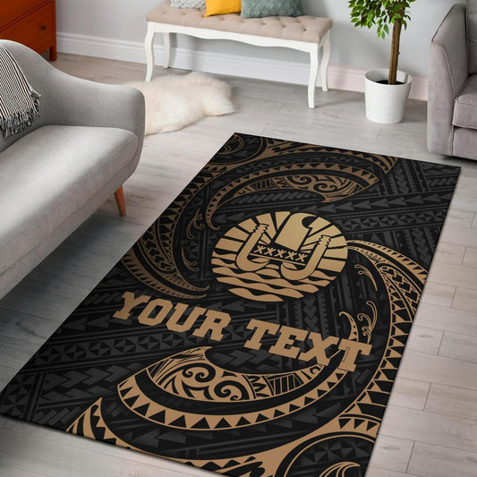 Tahiti Polynesian Custom Personalised Area Rug - Gold Tribal Wave