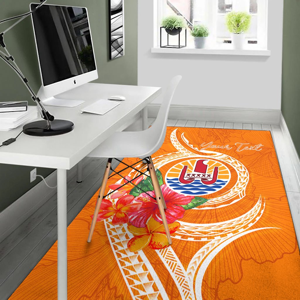 Tahiti Polynesian Custom Personalised Area Rug - Orange Floral With Seal