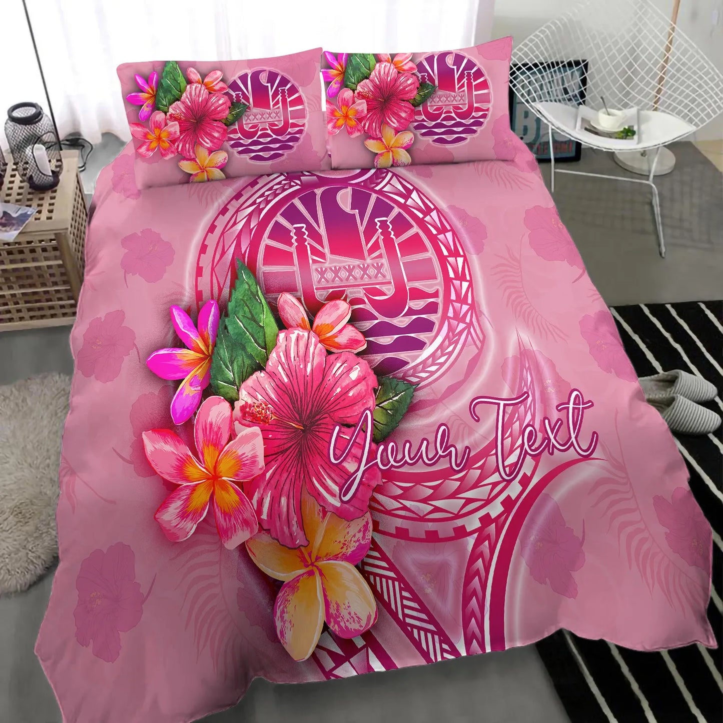 Tahiti Polynesian Custom Personalised Bedding Set - Floral With Seal Pink