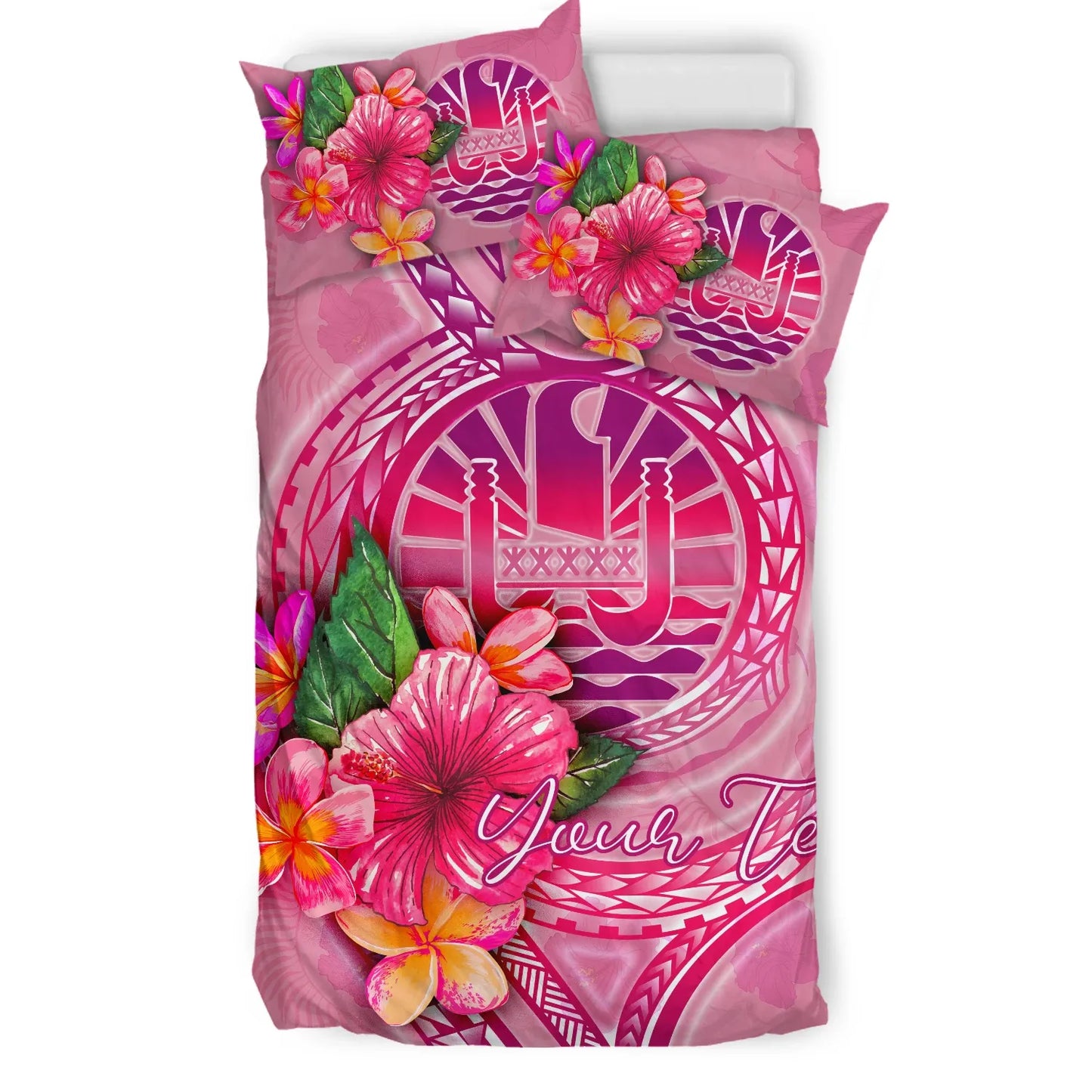 Tahiti Polynesian Custom Personalised Bedding Set - Floral With Seal Pink