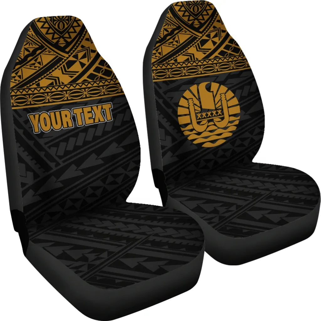 Tahiti Custom Personalised Car Seat Covers - Tahiti Flag Polynesian Gold Horizontal