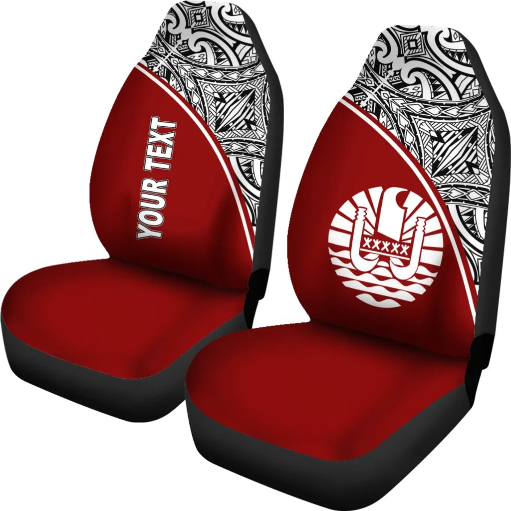 Tahiti Custom Personalised Car Seat Covers - Tahiti Flag Polynesian Red Curve